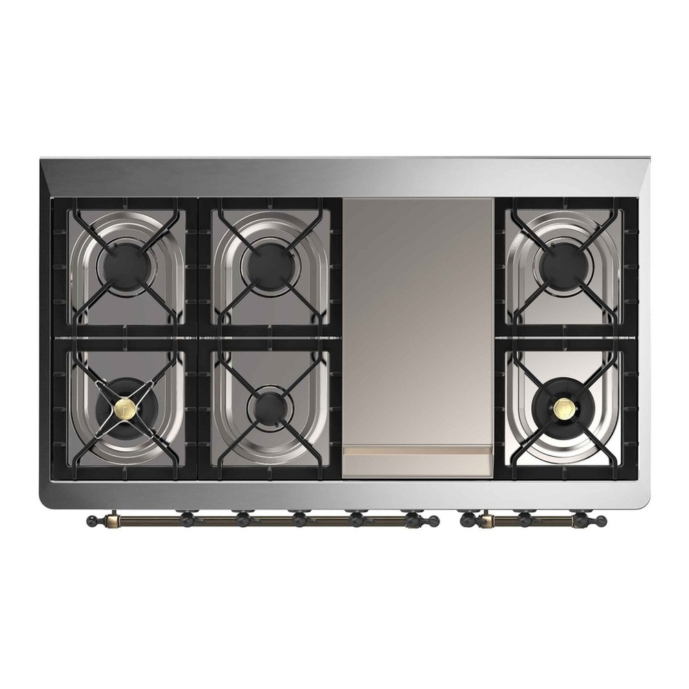 ILVE UM12FDNS3BUBLP Majestic II 48 inch Dual Fuel Range with 8 Black Brass Burners, Griddle (Liquid Propane, Triple Glass Door, Burgundy, Burnished) 11 ILVE UM12F Majestic II 48 inch Dual Fuel Range with 8 Burners, Griddle