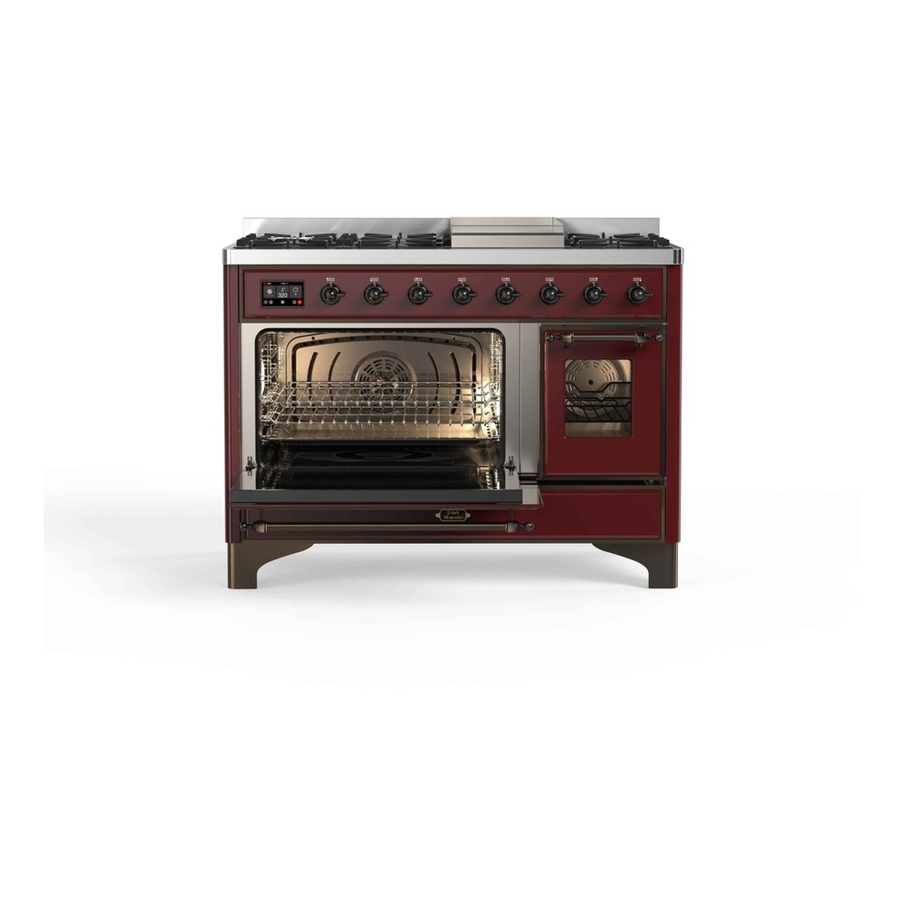 ILVE UM12FDNS3BUBLP Majestic II 48 inch Dual Fuel Range with 8 Black Brass Burners, Griddle (Liquid Propane, Triple Glass Door, Burgundy, Burnished) 7 ILVE UM12F Majestic II 48 inch Dual Fuel Range with 8 Burners, Griddle