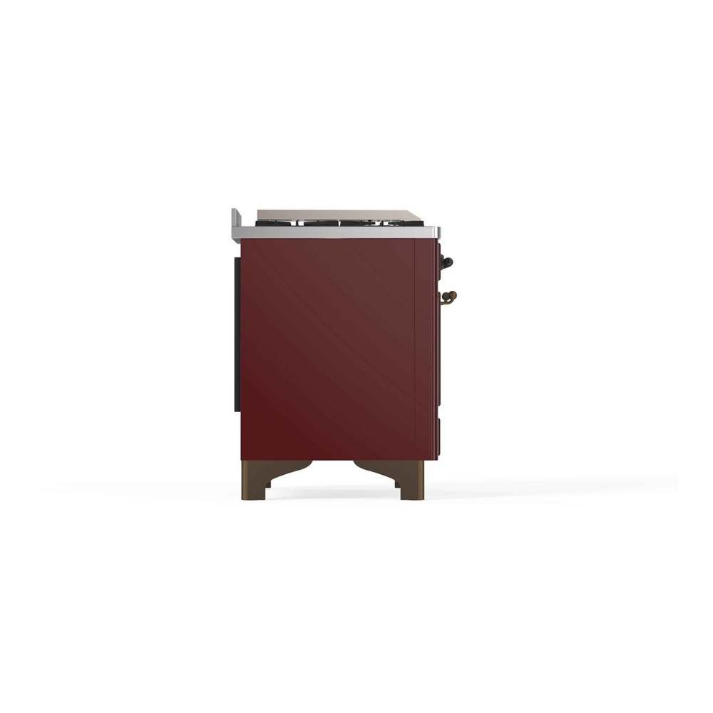 ILVE UM12FDNS3BUBLP Majestic II 48 inch Dual Fuel Range with 8 Black Brass Burners, Griddle (Liquid Propane, Triple Glass Door, Burgundy, Burnished) 12 ILVE_UM12FDNS3BUB_Majestic_II_left_side