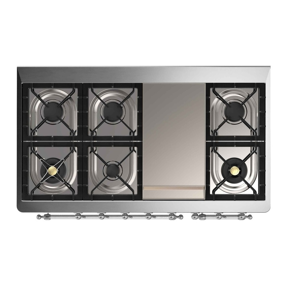 ILVE UM12FDNS3BUC Majestic II 48 inch Dual Fuel Range with 8 Black Brass Burners, Griddle (Natural Gas, Triple Glass Door, Burgundy, Chrome) 11 ILVE UM12F Majestic II 48 inch Dual Fuel Range with 8 Burners, Griddle