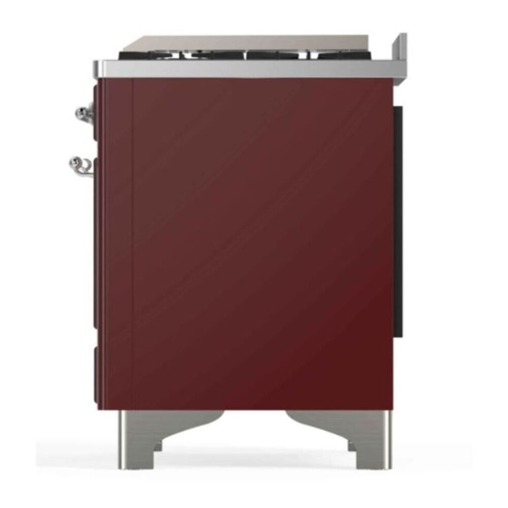 ILVE UM12FDNS3BUC Majestic II 48 inch Dual Fuel Range with 8 Black Brass Burners, Griddle (Natural Gas, Triple Glass Door, Burgundy, Chrome) 13 ILVE_UM12FDNS3BUC_Majestic_II_48"_Dual_Fuel_Range_Right_Angle