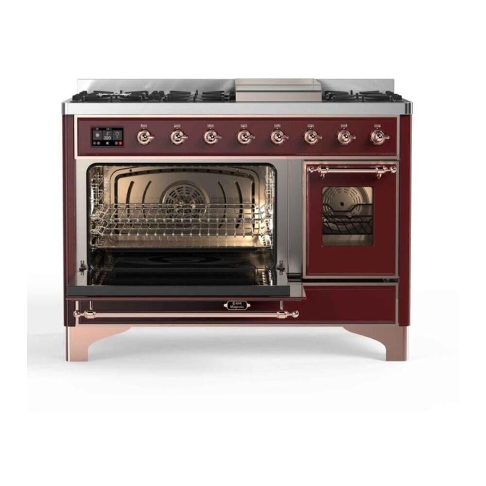 ILVE UM12FDNS3BUP Majestic II 48 inch Dual Fuel Range with 8 Black Brass Burners, Griddle (Natural Gas, Triple Glass Door, Burgundy, Copper) 6 ILVE UM12F Majestic II 48 inch Dual Fuel Range with 8 Burners, Griddle