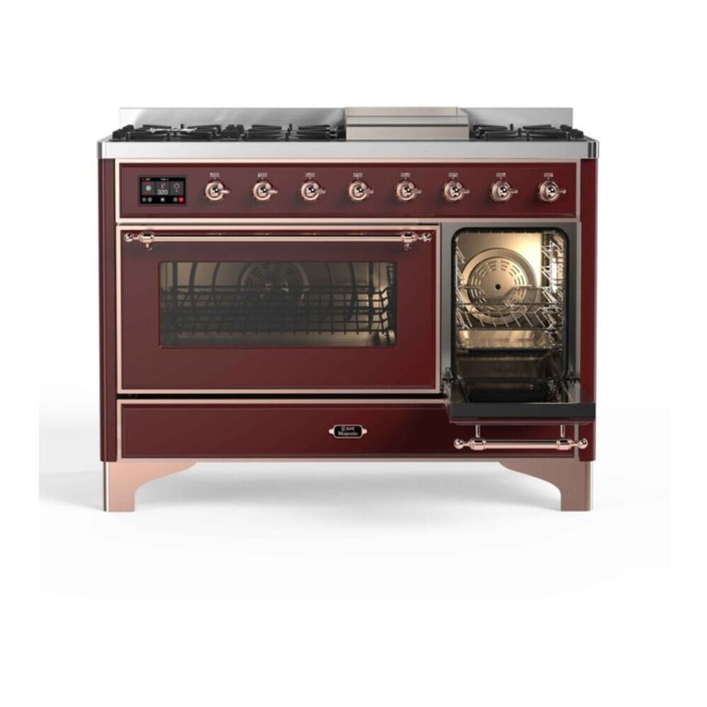 ILVE UM12FDNS3BUP Majestic II 48 inch Dual Fuel Range with 8 Black Brass Burners, Griddle (Natural Gas, Triple Glass Door, Burgundy, Copper) 7 ILVE UM12F Majestic II 48 inch Dual Fuel Range with 8 Burners, Griddle