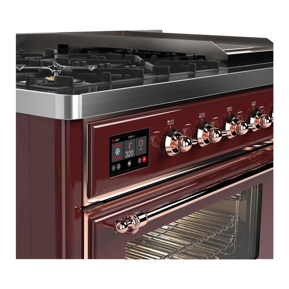 ILVE UM12FDNS3BUP Majestic II 48 inch Dual Fuel Range with 8 Black Brass Burners, Griddle (Natural Gas, Triple Glass Door, Burgundy, Copper) 9 ILVE UM12F Majestic II 48 inch Dual Fuel Range with 8 Burners, Griddle