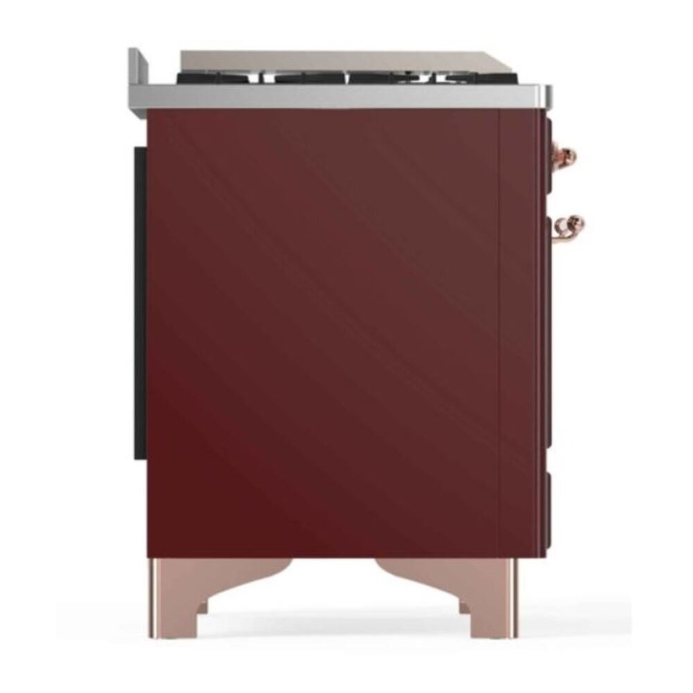 ILVE UM12FDNS3BUP Majestic II 48 inch Dual Fuel Range with 8 Black Brass Burners, Griddle (Natural Gas, Triple Glass Door, Burgundy, Copper) 11 ILVE_UM12FDNS3BUP_Majestic_II_48_Dual_Fuel_Range_Left_Angle