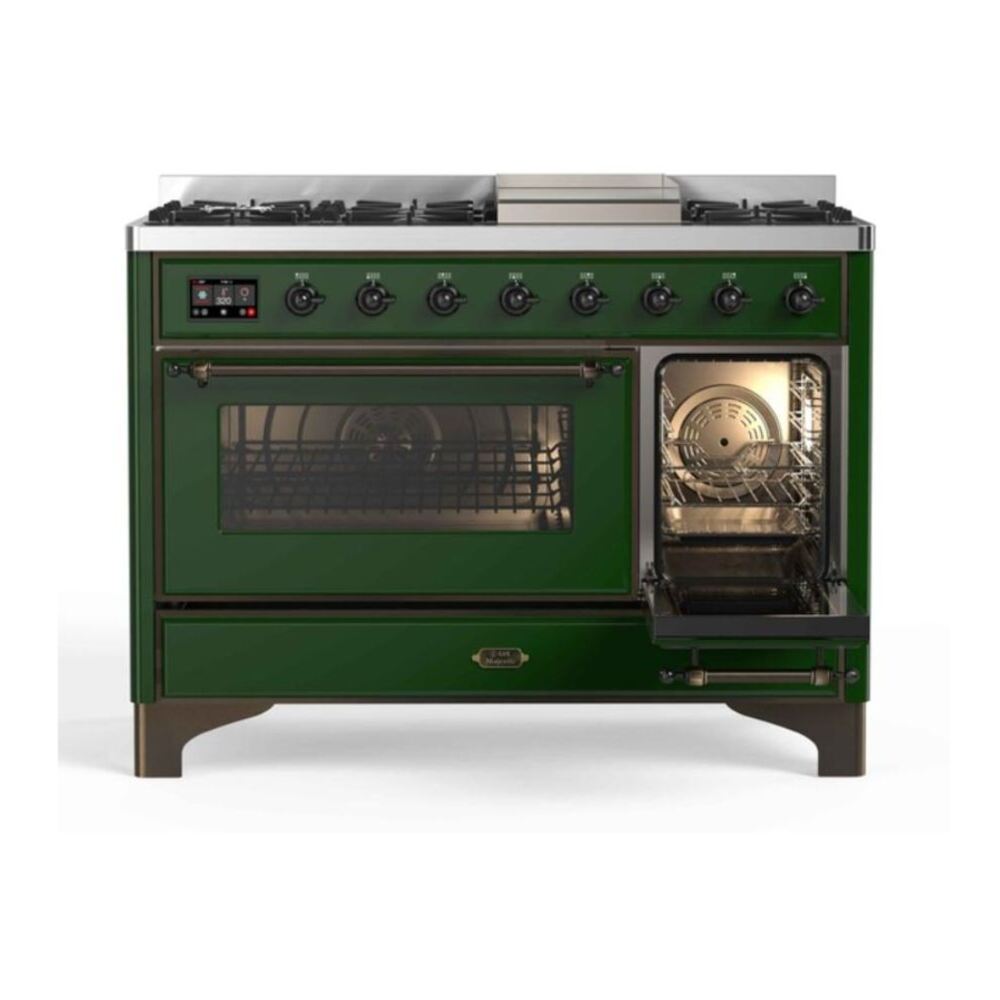ILVE UM12FDNS3EGB Majestic II 48 inch Dual Fuel Range with 8 Black Brass Burners, Griddle (Natural Gas, Triple Glass Door, Emerald Green, Burnished) 7 ILVE UM12F Majestic II 48 inch Dual Fuel Range with 8 Burners, Griddle