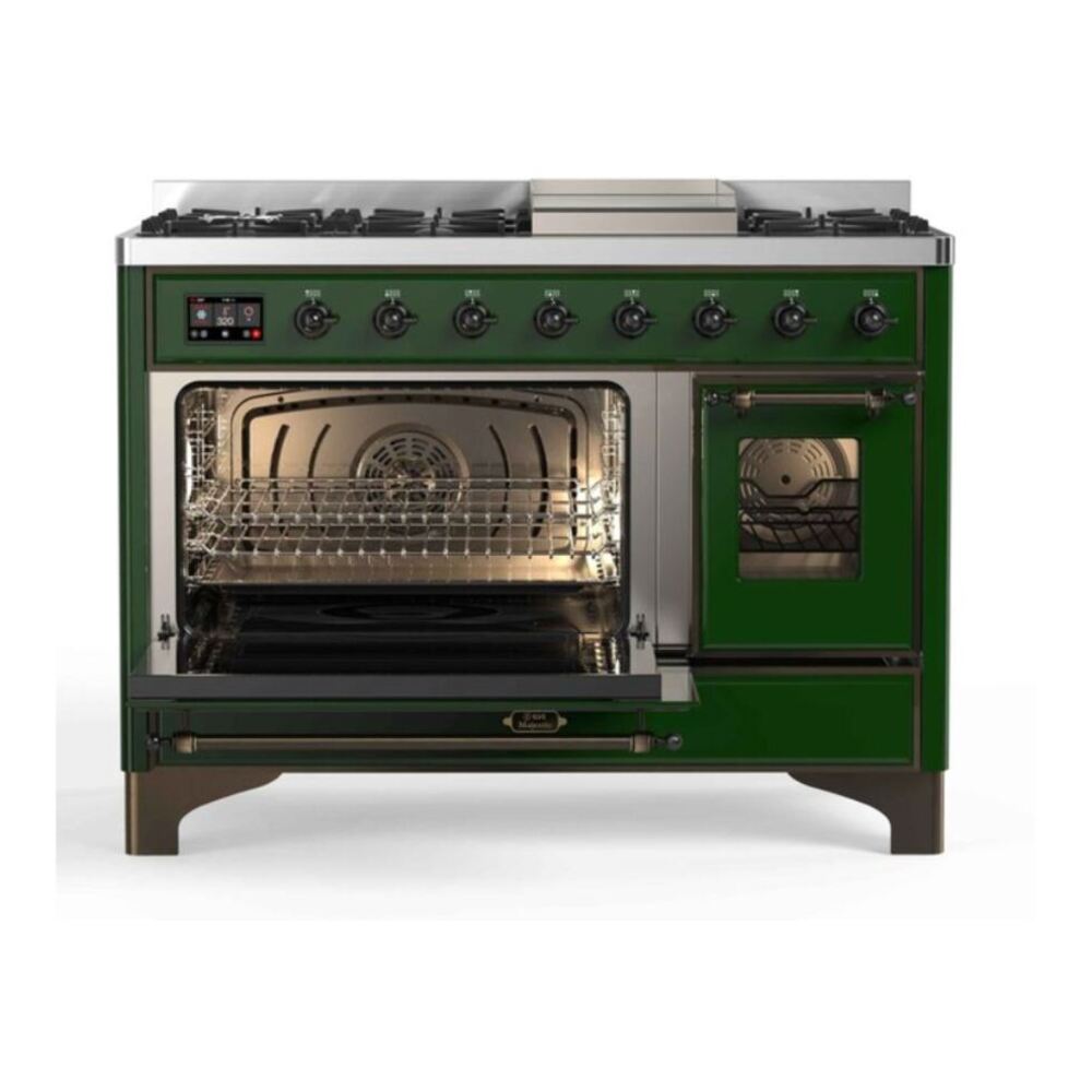 ILVE UM12FDNS3EGB Majestic II 48 inch Dual Fuel Range with 8 Black Brass Burners, Griddle (Natural Gas, Triple Glass Door, Emerald Green, Burnished) 6 ILVE UM12F Majestic II 48 inch Dual Fuel Range with 8 Burners, Griddle