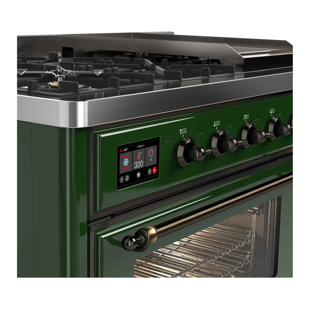 ILVE UM12FDNS3EGB Majestic II 48 inch Dual Fuel Range with 8 Black Brass Burners, Griddle (Natural Gas, Triple Glass Door, Emerald Green, Burnished) 9 ILVE UM12F Majestic II 48 inch Dual Fuel Range with 8 Burners, Griddle