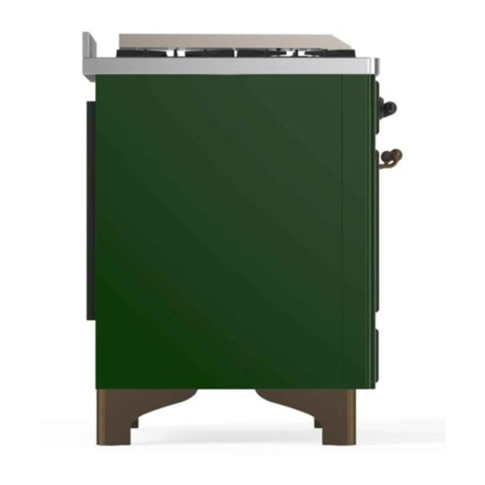 ILVE UM12FDNS3EGB Majestic II 48 inch Dual Fuel Range with 8 Black Brass Burners, Griddle (Natural Gas, Triple Glass Door, Emerald Green, Burnished) 11 ILVE_UM12FDNS3EGB_Majestic_II_48"_Dual_Fuel_Range_Left_Angle