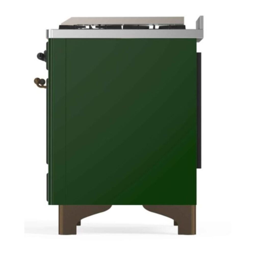 ILVE UM12FDNS3EGB Majestic II 48 inch Dual Fuel Range with 8 Black Brass Burners, Griddle (Natural Gas, Triple Glass Door, Emerald Green, Burnished) 12 ILVE_UM12FDNS3EGB_Majestic_II_48"_Dual_Fuel_Range_Right_Angle