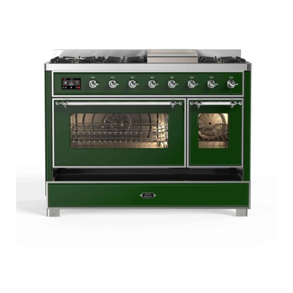ILVE UM12FDNS3EGCLP Majestic II 48 inch Dual Fuel Range with 8 Black Brass Burners, Griddle (Liquid Propane, Triple Glass Door, Emerald Green, Chrome) 6 ILVE UM12F Majestic II 48 inch Dual Fuel Range with 8 Burners, Griddle