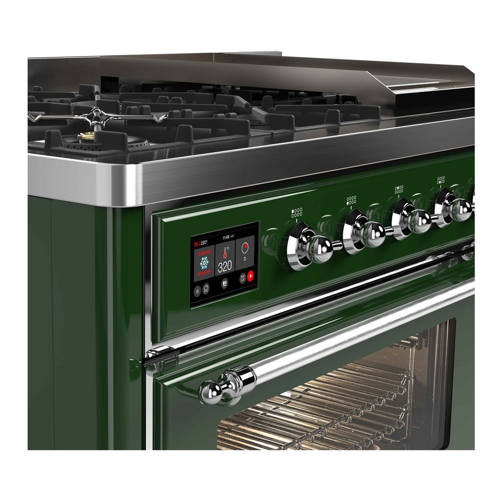 ILVE UM12FDNS3EGCLP Majestic II 48 inch Dual Fuel Range with 8 Black Brass Burners, Griddle (Liquid Propane, Triple Glass Door, Emerald Green, Chrome) 7 ILVE UM12F Majestic II 48 inch Dual Fuel Range with 8 Burners, Griddle