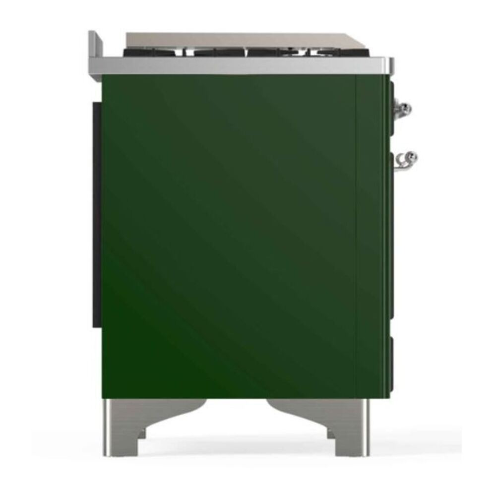ILVE UM12FDNS3EGCLP Majestic II 48 inch Dual Fuel Range with 8 Black Brass Burners, Griddle (Liquid Propane, Triple Glass Door, Emerald Green, Chrome) 9 ILVE_UM12FDNS3EGCLP_Majestic_II_48"_Dual_Fuel_Range_Left_Angle