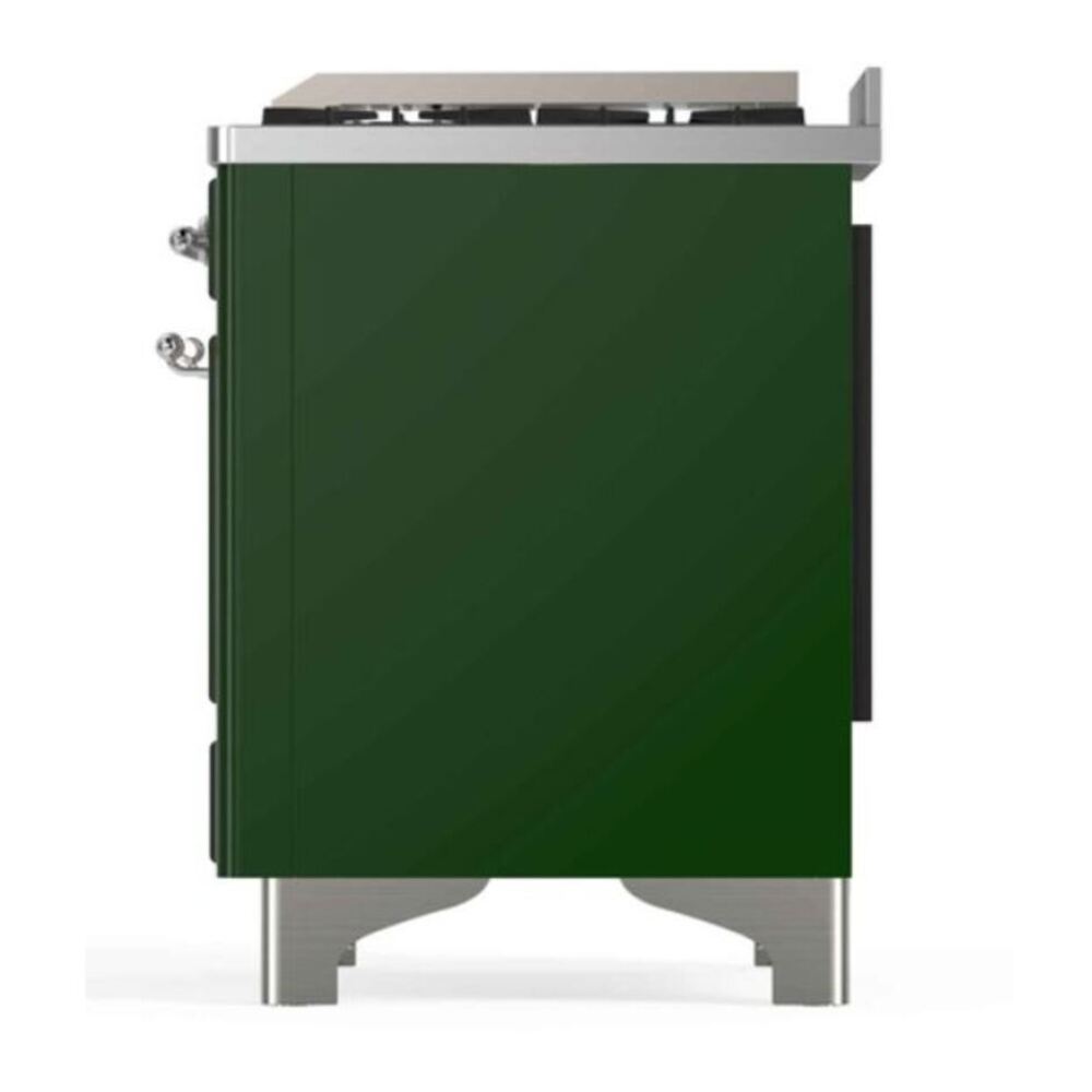 ILVE UM12FDNS3EGCLP Majestic II 48 inch Dual Fuel Range with 8 Black Brass Burners, Griddle (Liquid Propane, Triple Glass Door, Emerald Green, Chrome) 10 ILVE_UM12FDNS3EGCLP_Majestic_II_48"_Dual_Fuel_Range_Right_Angle