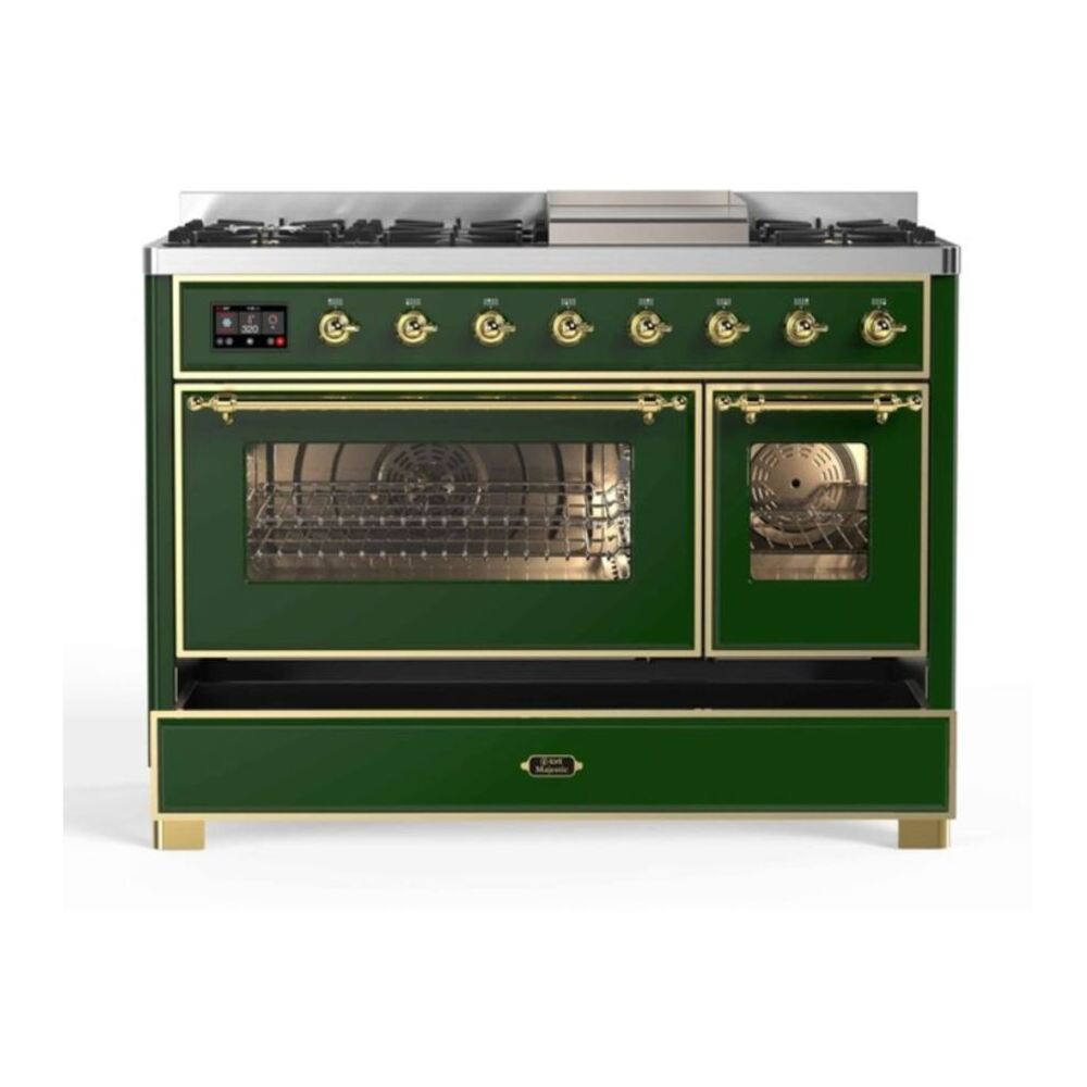 ILVE UM12FDNS3EGG Majestic II 48 inch Dual Fuel Range with 8 Black Brass Burners, Griddle (Natural Gas, Triple Glass Door, Emerald Green, Brass) 9 ILVE UM12F Majestic II 48 inch Dual Fuel Range with 8 Burners, Griddle