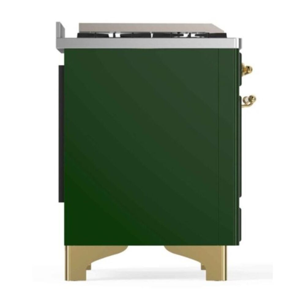 ILVE UM12FDNS3EGG Majestic II 48 inch Dual Fuel Range with 8 Black Brass Burners, Griddle (Natural Gas, Triple Glass Door, Emerald Green, Brass) 12 ILVE_UM12FDNS3EGG_Majestic_II_48"_Dual_Fuel_Range_Left_Angle