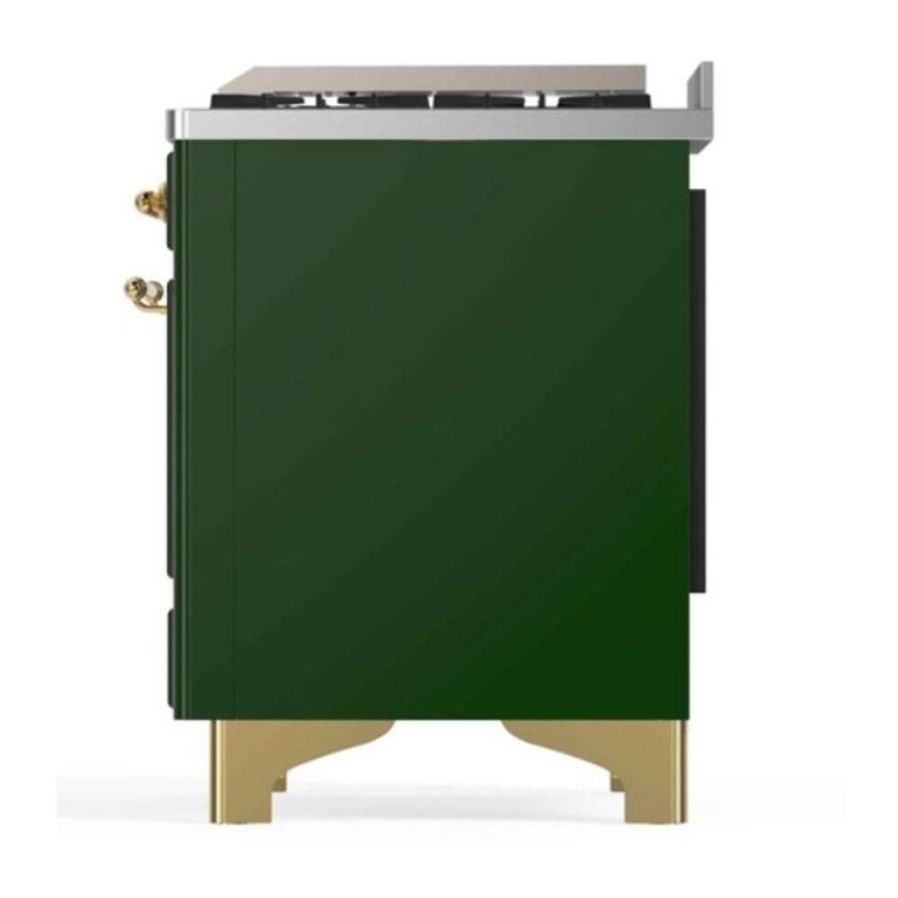 ILVE UM12FDNS3EGG Majestic II 48 inch Dual Fuel Range with 8 Black Brass Burners, Griddle (Natural Gas, Triple Glass Door, Emerald Green, Brass) 13 ILVE_UM12FDNS3EGG_Majestic_II_48"_Dual_Fuel_Range_Right_Angle