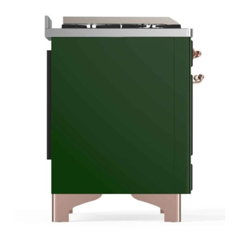 ILVE UM12FDNS3EGPLP Majestic II 48 inch Dual Fuel Range with 8 Black Brass Burners, Griddle (Liquid Propane, Triple Glass Door, Emerald Green, Copper) 11 ILVE_UM12FDNS3EGPLP_Majestic_II_48"_Dual_Fuel_Range_Left_Angle
