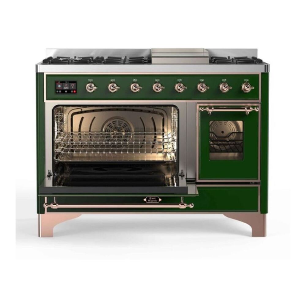 ILVE UM12FDNS3EGP Majestic II 48 inch Dual Fuel Range with 8 Black Brass Burners, Griddle (Natural Gas, Triple Glass Door, Emerald Green, Copper) 6 ILVE UM12F Majestic II 48 inch Dual Fuel Range with 8 Burners, Griddle