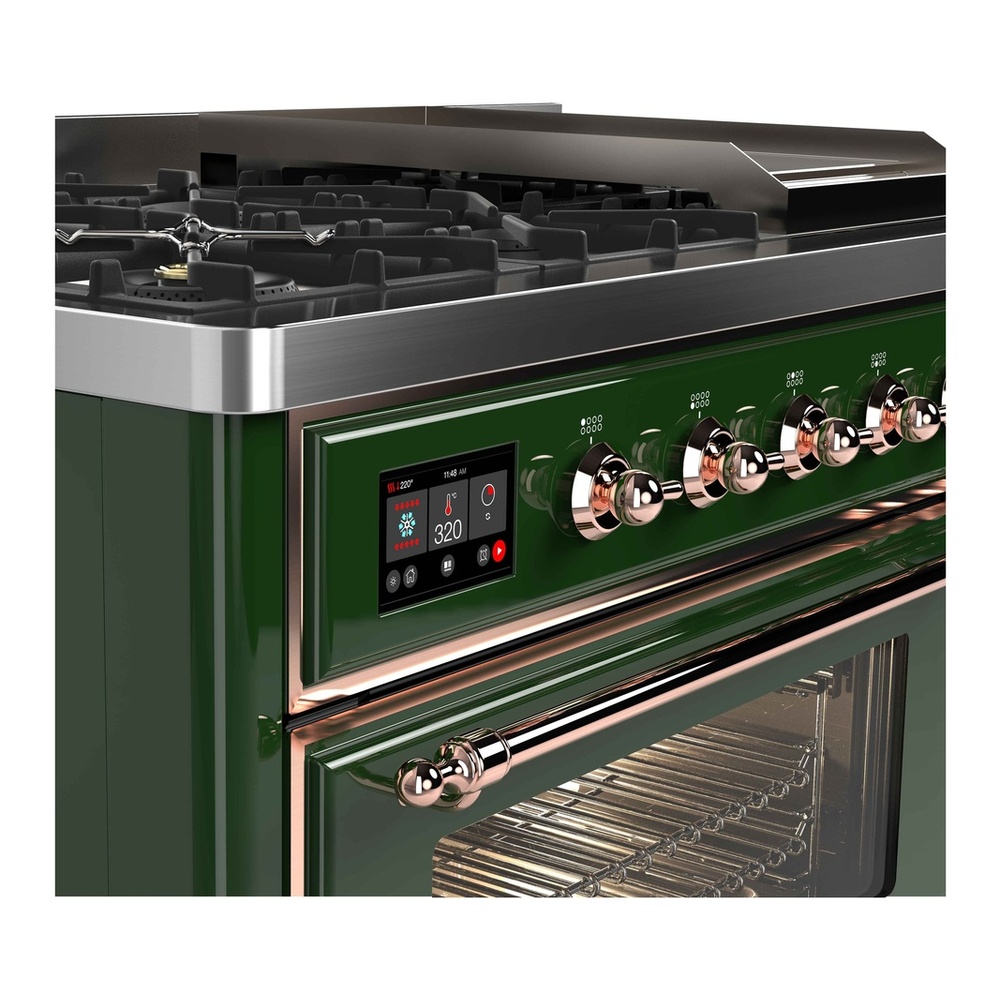 ILVE UM12FDNS3EGP Majestic II 48 inch Dual Fuel Range with 8 Black Brass Burners, Griddle (Natural Gas, Triple Glass Door, Emerald Green, Copper) 9 ILVE UM12F Majestic II 48 inch Dual Fuel Range with 8 Burners, Griddle