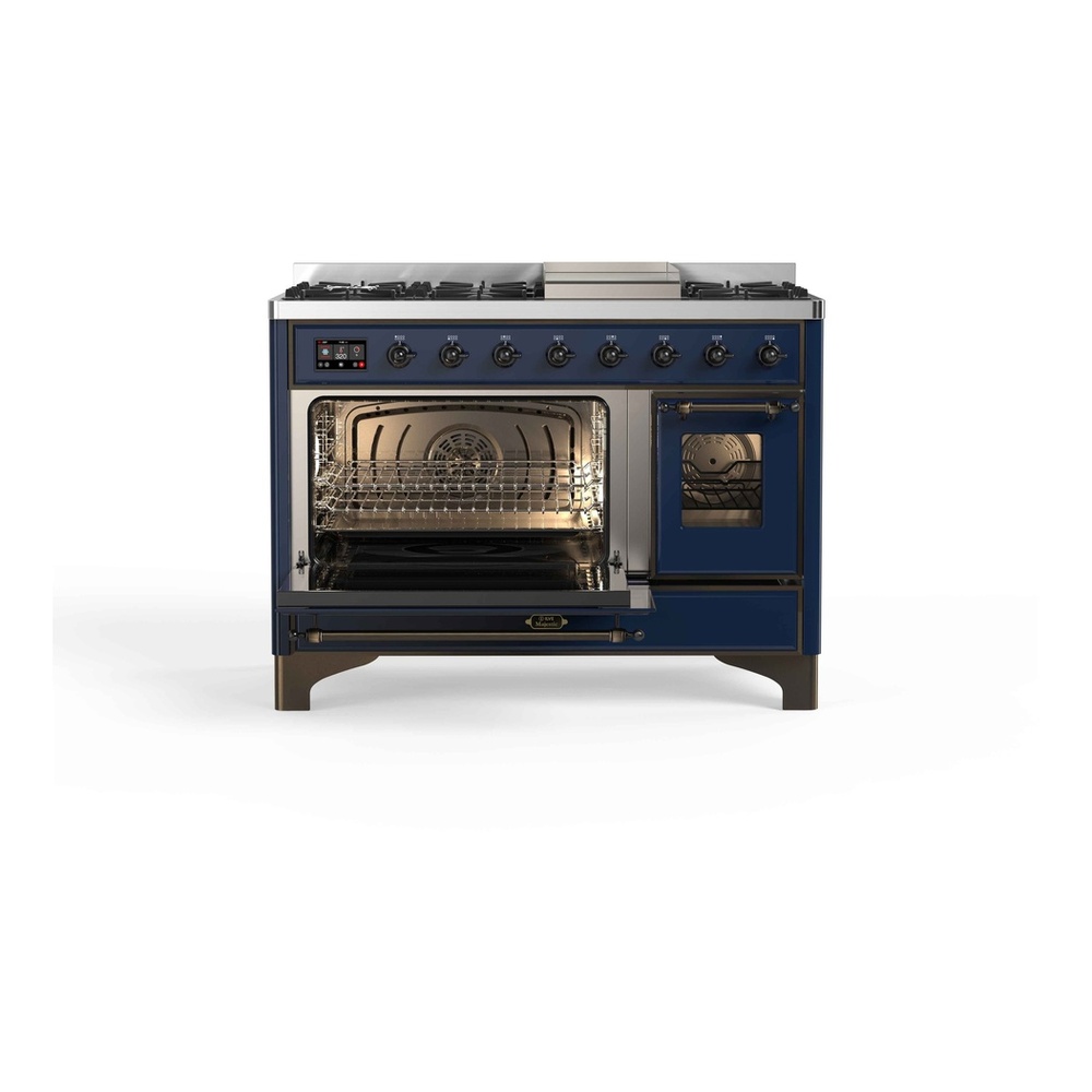 ILVE UM12FDNS3MBBLP Majestic II 48 inch Dual Fuel Range with 8 Black Brass Burners, Griddle (Liquid Propane, Triple Glass Door, Midnight Blue, Burnished) 6 ILVE UM12F Majestic II 48 inch Dual Fuel Range with 8 Burners, Griddle