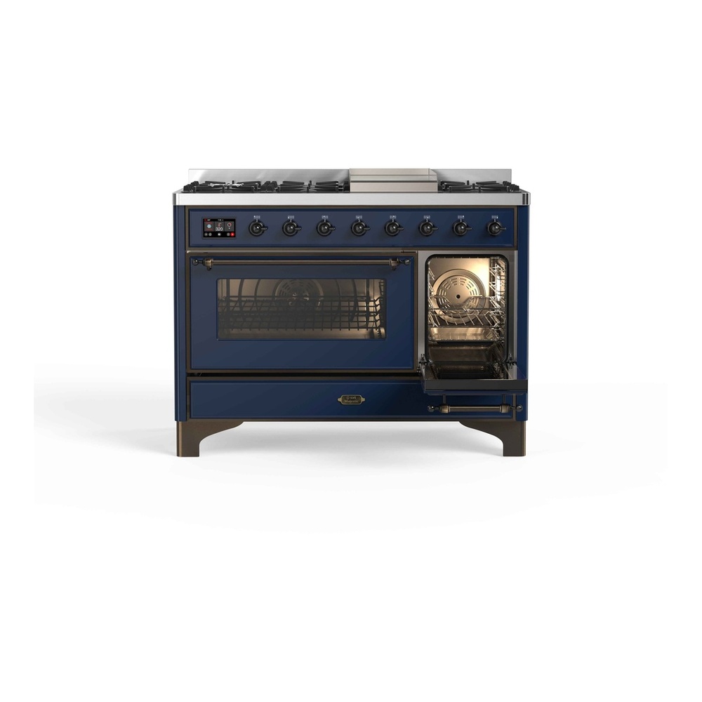 ILVE UM12FDNS3MBBLP Majestic II 48 inch Dual Fuel Range with 8 Black Brass Burners, Griddle (Liquid Propane, Triple Glass Door, Midnight Blue, Burnished) 7 ILVE UM12F Majestic II 48 inch Dual Fuel Range with 8 Burners, Griddle