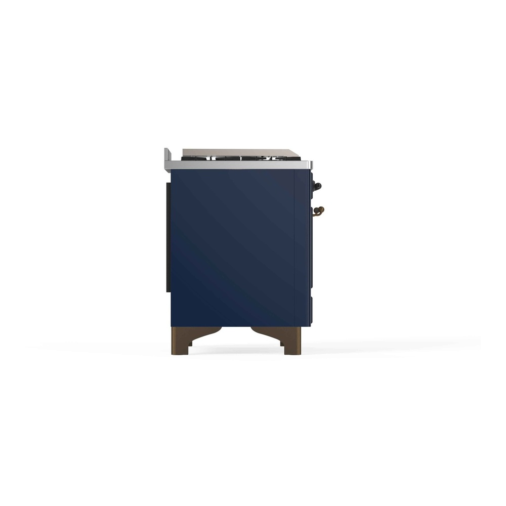 ILVE UM12FDNS3MBBLP Majestic II 48 inch Dual Fuel Range with 8 Black Brass Burners, Griddle (Liquid Propane, Triple Glass Door, Midnight Blue, Burnished) 11 ILVE_UM12FDNS3MBBLP_Majestic_II_48"_Dual_Fuel_Range_Left_Angle