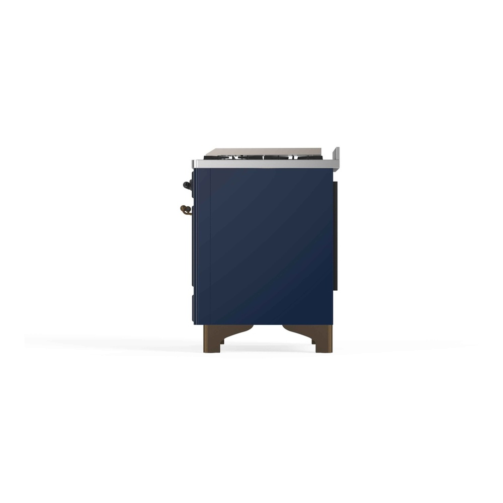 ILVE UM12FDNS3MBBLP Majestic II 48 inch Dual Fuel Range with 8 Black Brass Burners, Griddle (Liquid Propane, Triple Glass Door, Midnight Blue, Burnished) 13 ILVE_UM12FDNS3MBBLP_Majestic_II_48"_Dual_Fuel_Range_Right_Angle
