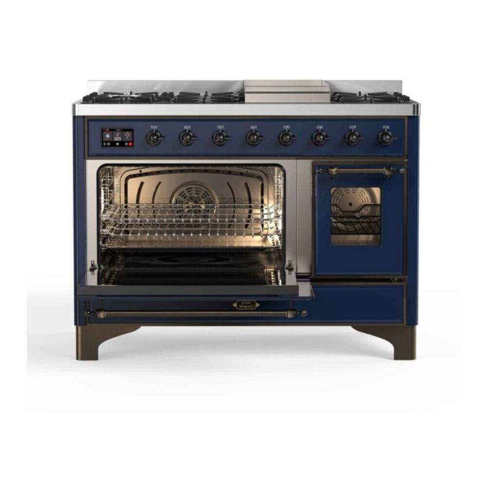 ILVE UM12FDNS3MBB Majestic II 48 inch Dual Fuel Range with 8 Black Brass Burners, Griddle (Natural Gas, Triple Glass Door, Midnight Blue, Burnished) 6 ILVE UM12F Majestic II 48 inch Dual Fuel Range with 8 Burners, Griddle