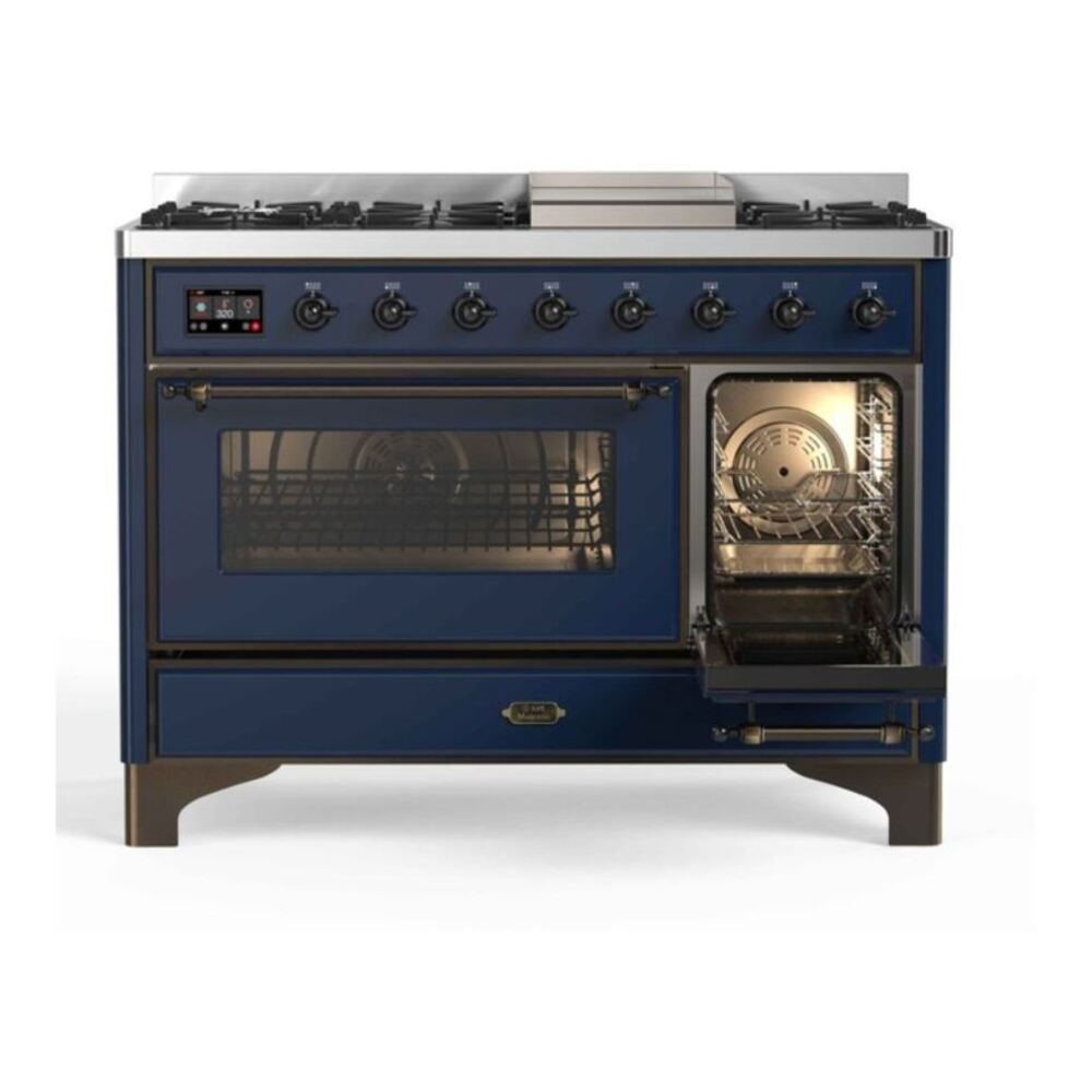 ILVE UM12FDNS3MBB Majestic II 48 inch Dual Fuel Range with 8 Black Brass Burners, Griddle (Natural Gas, Triple Glass Door, Midnight Blue, Burnished) 7 ILVE UM12F Majestic II 48 inch Dual Fuel Range with 8 Burners, Griddle