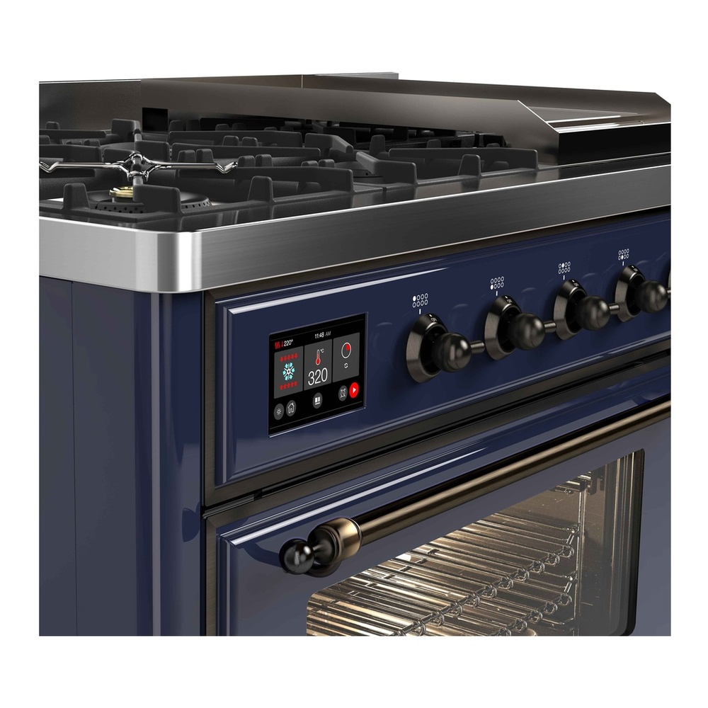 ILVE UM12FDNS3MBB Majestic II 48 inch Dual Fuel Range with 8 Black Brass Burners, Griddle (Natural Gas, Triple Glass Door, Midnight Blue, Burnished) 9 ILVE UM12F Majestic II 48 inch Dual Fuel Range with 8 Burners, Griddle