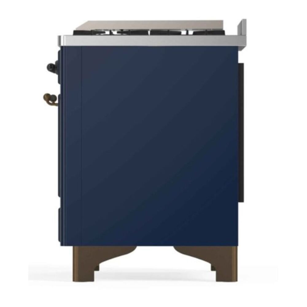 ILVE UM12FDNS3MBB Majestic II 48 inch Dual Fuel Range with 8 Black Brass Burners, Griddle (Natural Gas, Triple Glass Door, Midnight Blue, Burnished) 12 ILVE_UM12FDNS3MBB_Majestic_II_48"_Dual_Fuel_Range_Right_Angle