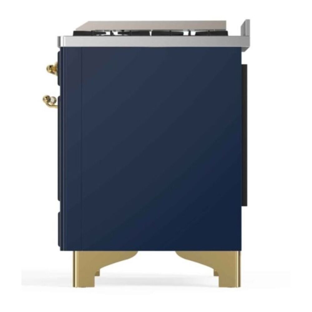 ILVE UM12FDNS3MBGLP Majestic II 48 inch Dual Fuel Range with 8 Black Brass Burners, Griddle (Liquid Propane, Triple Glass Door, Midnight Blue, Brass) 12 ILVE_UM12FDNS3MBGLP_Majestic_II_48"_Dual_Fuel_Range_Right_Angle