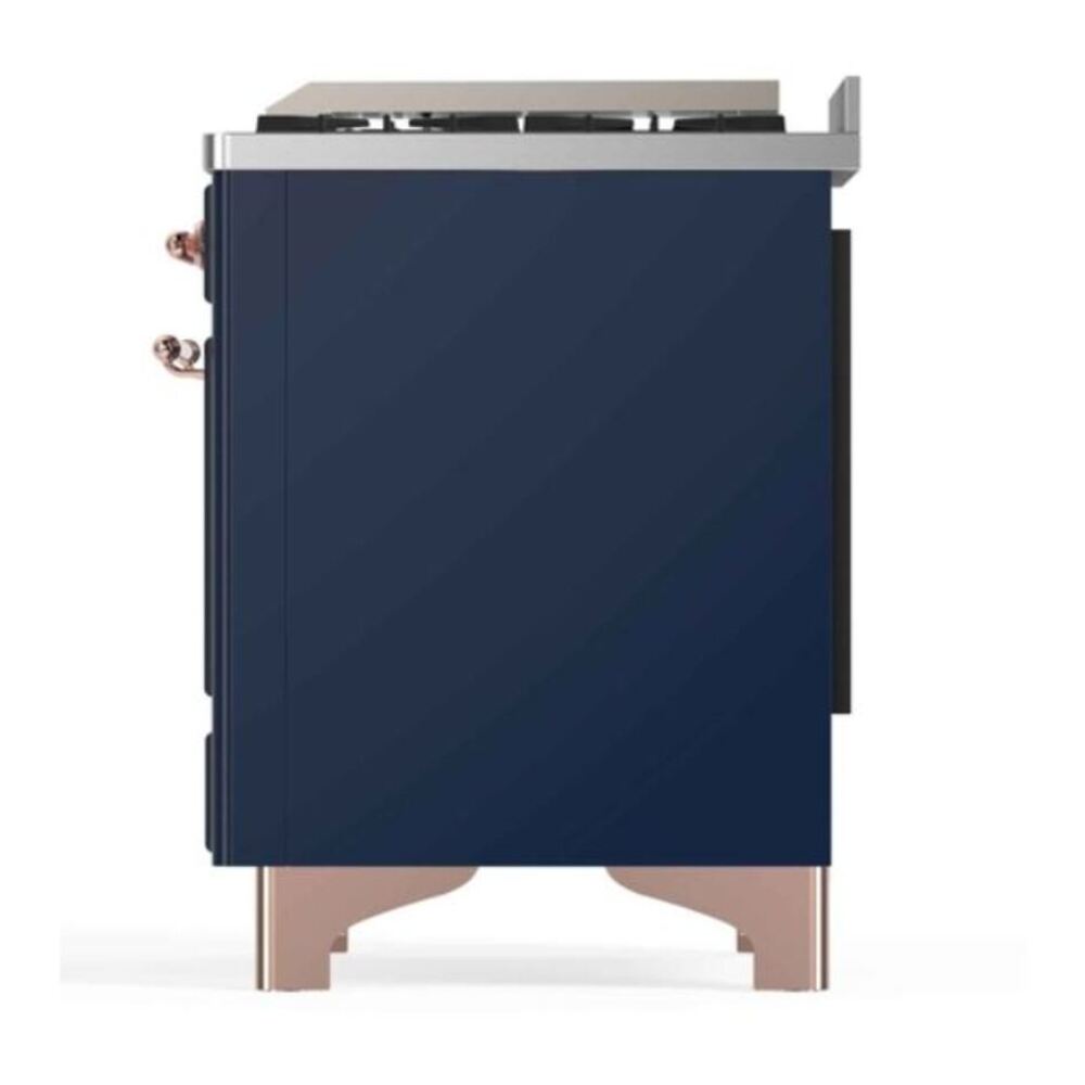 ILVE UM12FDNS3MBPLP Majestic II 48 inch Dual Fuel Range with 8 Black Brass Burners, Griddle (Liquid Propane, Triple Glass Door, Midnight Blue, Copper) 12 ILVE_UM12FDNS3MBP_Majestic_II_48"_Dual_Fuel_Range_Right_Angle