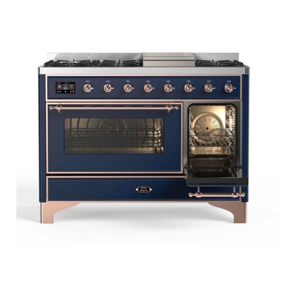 ILVE UM12FDNS3MBP Majestic II 48 inch Dual Fuel Range with 8 Black Brass Burners, Griddle (Natural Gas, Triple Glass Door, Midnight Blue, Copper) 7 ILVE UM12F Majestic II 48 inch Dual Fuel Range with 8 Burners, Griddle