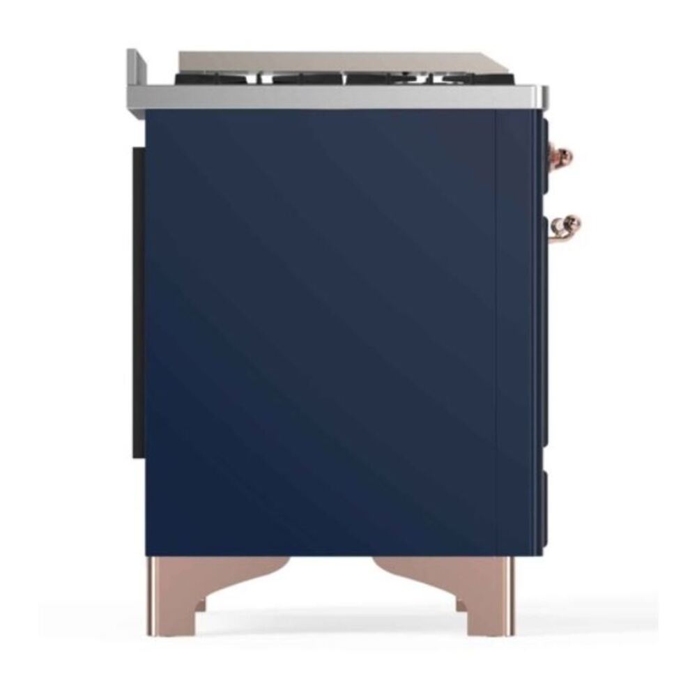 ILVE UM12FDNS3MBP Majestic II 48 inch Dual Fuel Range with 8 Black Brass Burners, Griddle (Natural Gas, Triple Glass Door, Midnight Blue, Copper) 11 ILVE_UM12FDNS3MBP_Majestic_II_48_Dual_Fuel_Range_Left_Angle