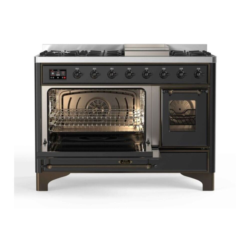 ILVE UM12FDNS3MGBLP Majestic II 48 inch Dual Fuel Range with 8 Black Brass Burners, Griddle (Liquid Propane, Triple Glass Door, Graphite Matte, Burnished) 6 ILVE UM12F Majestic II 48 inch Dual Fuel Range with 8 Burners, Griddle