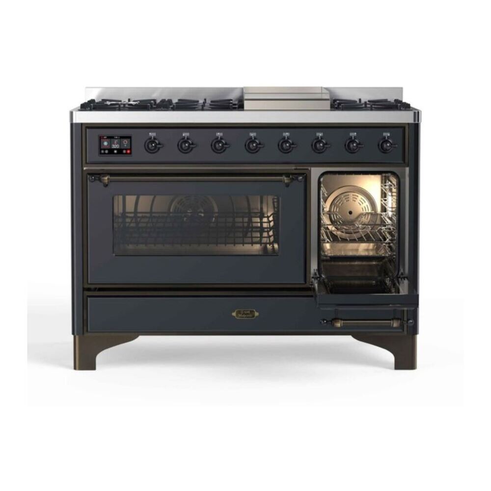 ILVE UM12FDNS3MGBLP Majestic II 48 inch Dual Fuel Range with 8 Black Brass Burners, Griddle (Liquid Propane, Triple Glass Door, Graphite Matte, Burnished) 7 ILVE UM12F Majestic II 48 inch Dual Fuel Range with 8 Burners, Griddle