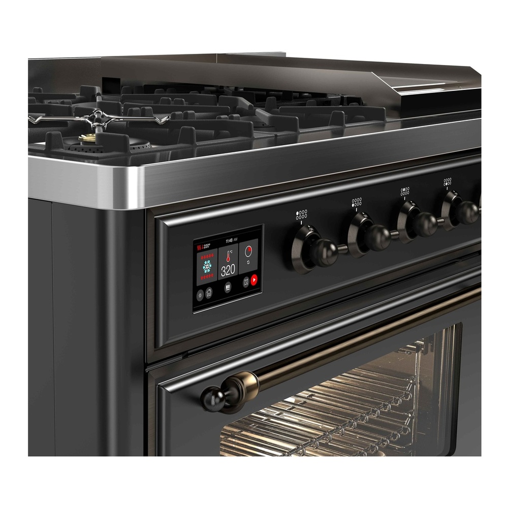 ILVE UM12FDNS3MGBLP Majestic II 48 inch Dual Fuel Range with 8 Black Brass Burners, Griddle (Liquid Propane, Triple Glass Door, Graphite Matte, Burnished) 9 ILVE UM12F Majestic II 48 inch Dual Fuel Range with 8 Burners, Griddle