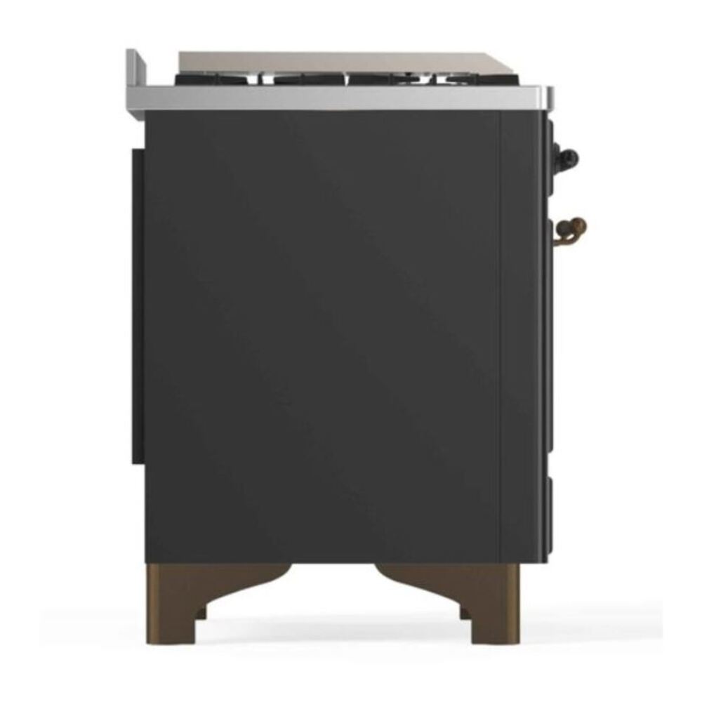 ILVE UM12FDNS3MGBLP Majestic II 48 inch Dual Fuel Range with 8 Black Brass Burners, Griddle (Liquid Propane, Triple Glass Door, Graphite Matte, Burnished) 11 ILVE_UM12FDNS3MGBLP_Majestic_II_48"_Dual_Fuel_Range_Left_Angle