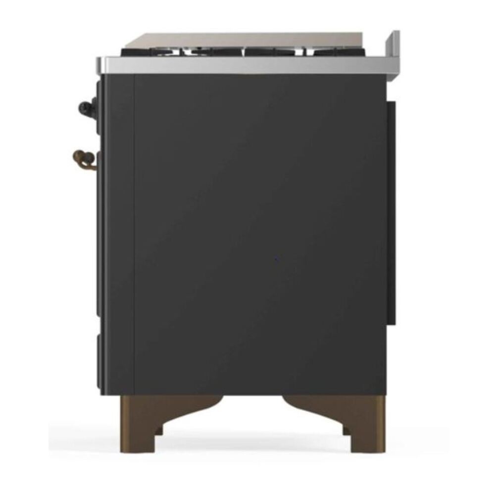 ILVE UM12FDNS3MGBLP Majestic II 48 inch Dual Fuel Range with 8 Black Brass Burners, Griddle (Liquid Propane, Triple Glass Door, Graphite Matte, Burnished) 12 ILVE_UM12FDNS3MGBLP_Majestic_II_48"_Dual_Fuel_Range_Right_Angle