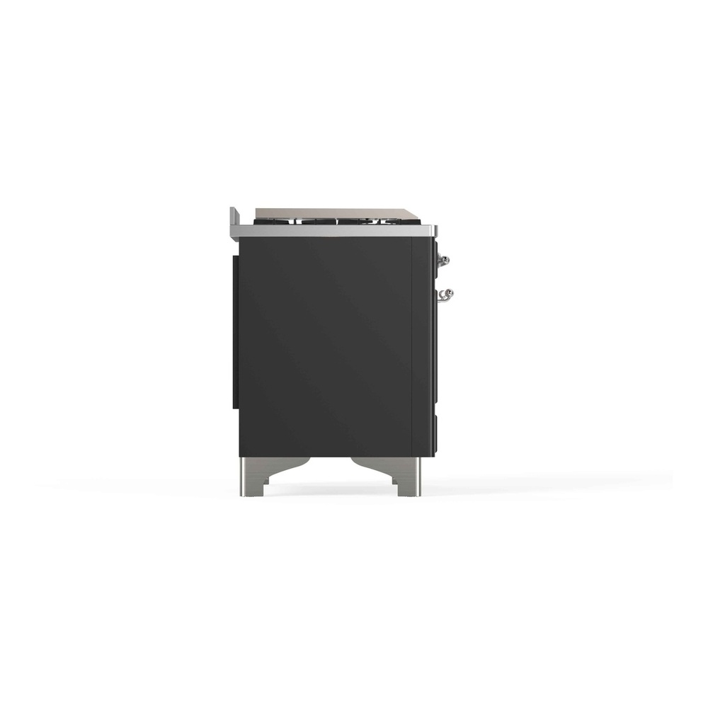 ILVE UM12FDNS3MGCLP Majestic II 48 inch Dual Fuel Range with 8 Black Brass Burners, Griddle (Liquid Propane, Triple Glass Door, Graphite Matte, Chrome) 11 ILVE_UM12FDNS3MGCLP_Majestic_II_48"_Dual_Fuel_Range_Left_Angle