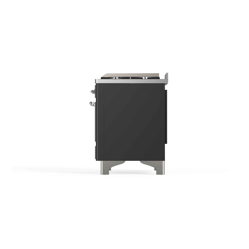ILVE UM12FDNS3MGCLP Majestic II 48 inch Dual Fuel Range with 8 Black Brass Burners, Griddle (Liquid Propane, Triple Glass Door, Graphite Matte, Chrome) 12 ILVE_UM12FDNS3MGCLP_Majestic_II_48"_Dual_Fuel_Range_Right_Angle
