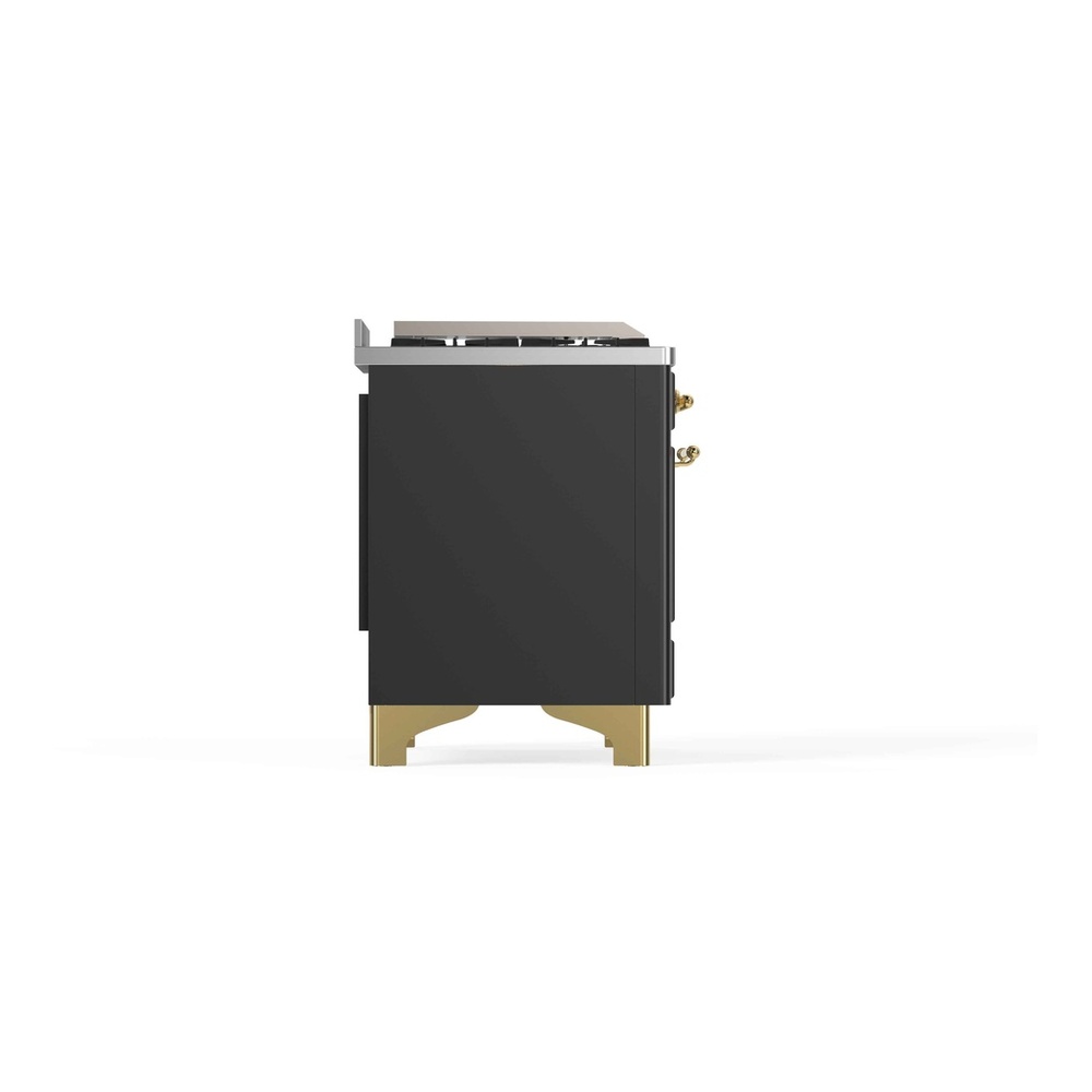 ILVE UM12FDNS3MGG Majestic II 48 inch Dual Fuel Range with 8 Black Brass Burners, Griddle (Natural Gas, Triple Glass Door, Graphite Matte, Brass) 11 ILVE_UM12FDNS3MGG_Majestic_II_48_Dual_Fuel_Range_Left_Angle