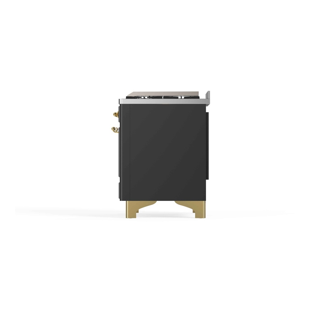 ILVE UM12FDNS3MGG Majestic II 48 inch Dual Fuel Range with 8 Black Brass Burners, Griddle (Natural Gas, Triple Glass Door, Graphite Matte, Brass) 12 ILVE_UM12FDNS3MGG_Majestic_II_48"_Dual_Fuel_Range_Right_Angle