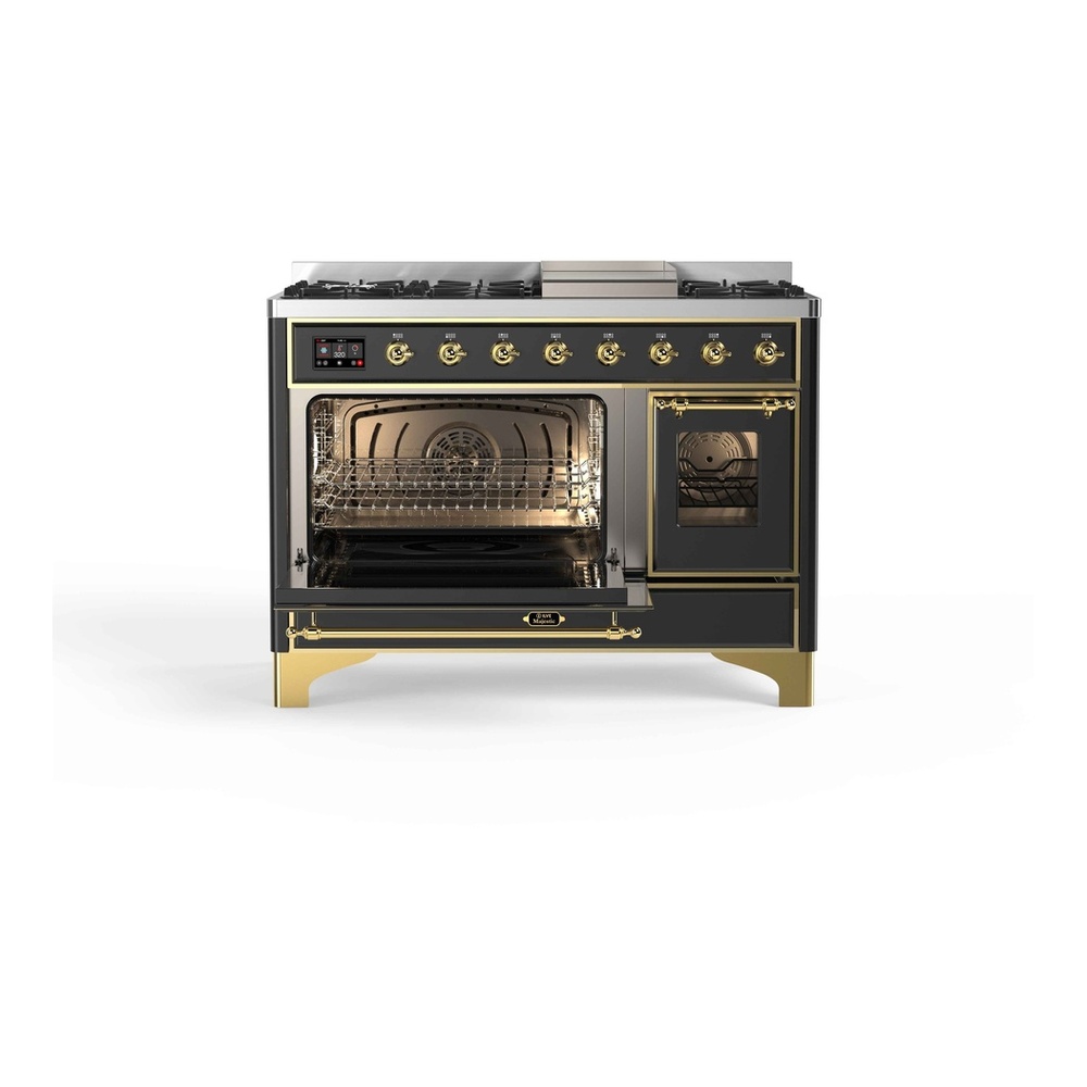 ILVE UM12FDNS3MGG Majestic II 48 inch Dual Fuel Range with 8 Black Brass Burners, Griddle (Natural Gas, Triple Glass Door, Graphite Matte, Brass) 6 ILVE_UM12FDNS3MGG_Majestic_II_48"_Dual_Fuel_Range_left_oven