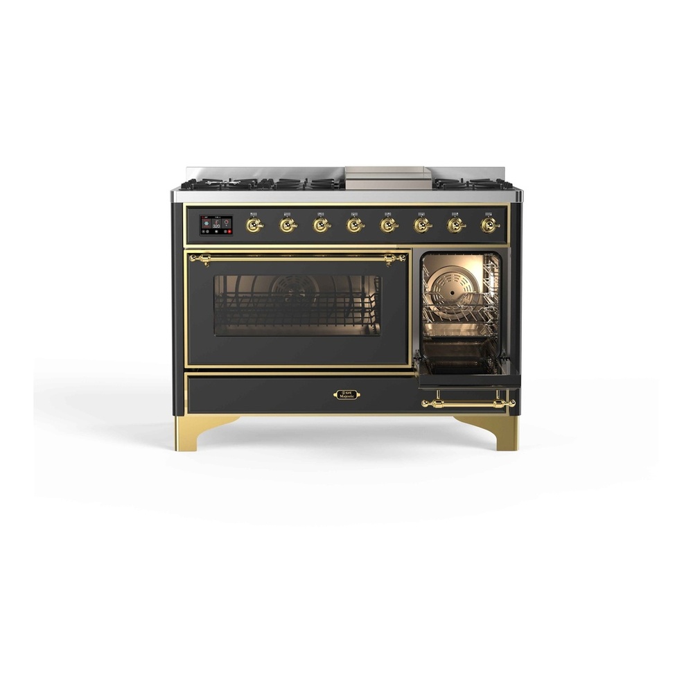 ILVE UM12FDNS3MGG Majestic II 48 inch Dual Fuel Range with 8 Black Brass Burners, Griddle (Natural Gas, Triple Glass Door, Graphite Matte, Brass) 7 ILVE_UM12FDNS3MGG_Majestic_II_48"_Dual_Fuel_Range_right_oven