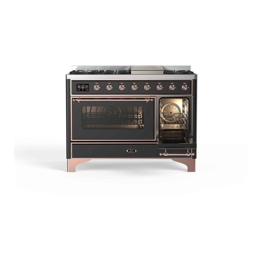 ILVE UM12FDNS3MGPLP Majestic II 48 inch Dual Fuel Range with 8 Black Brass Burners, Griddle (Liquid Propane, Triple Glass Door, Graphite Matte, Copper) 7 ILVE UM12F Majestic II 48 inch Dual Fuel Range with 8 Burners, Griddle