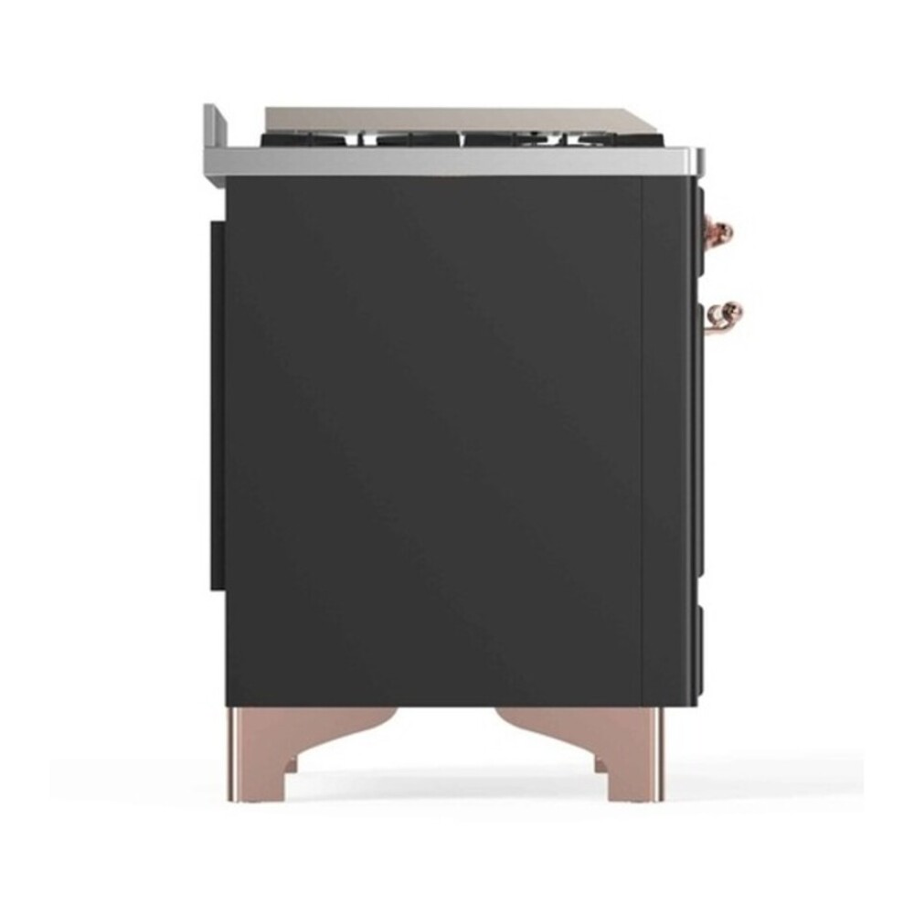 ILVE UM12FDNS3MGPLP Majestic II 48 inch Dual Fuel Range with 8 Black Brass Burners, Griddle (Liquid Propane, Triple Glass Door, Graphite Matte, Copper) 11 ILVE_UM12FDNS3MGPLP_Majestic_II_48"_Dual_Fuel_Range_Left_Angle