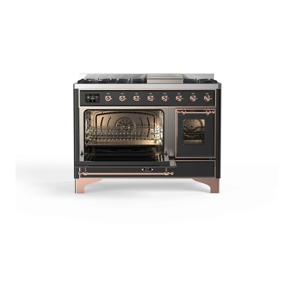 ILVE UM12FDNS3MGP Majestic II 48 inch Dual Fuel Range with 8 Black Brass Burners, Griddle (Natural Gas, Triple Glass Door, Graphite Matte, Copper) 3 ILVE UM12F Majestic II 48 inch Dual Fuel Range with 8 Burners, Griddle